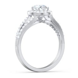 Diamond Halo Engagement Ring with Split Shank and Accents
