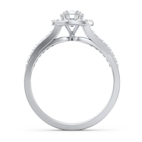 Diamond Halo Engagement Ring with Split Shank and Accents – 14K White Gold with Lab Diamond