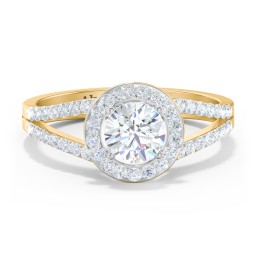 Diamond Halo Engagement Ring with Split Shank and Accents in 10K Solid Yellow Gold with 04LABDIAM-RD-0.70-SI1-F-VG and Lab Diamond