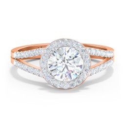Diamond Halo Engagement Ring with Split Shank and Accents