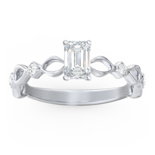Modern Diamond Twisted Band Ring with Accents – 14K White Gold with Diamond