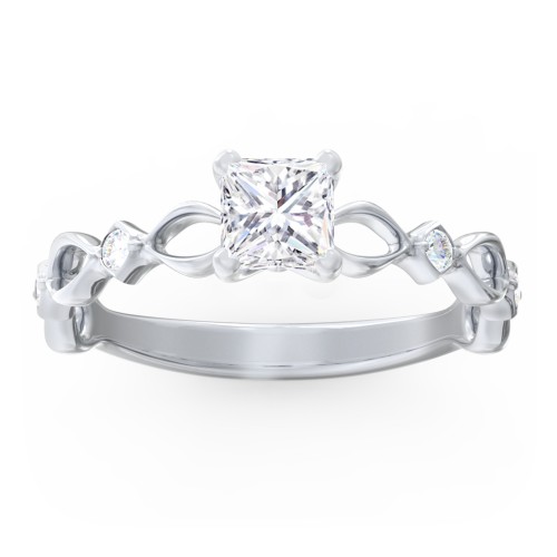 Modern Diamond Twisted Band Ring with Accents – 14K White Gold with Diamond