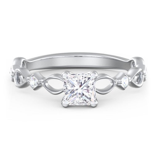 Modern Diamond Twisted Band Ring with Accents – 14K White Gold with Diamond