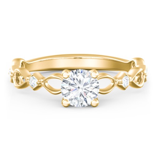 Modern Diamond Twisted Band Ring with Accents – 10K Yellow Gold with Diamond