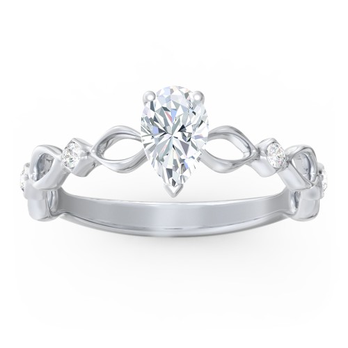 Modern Diamond Twisted Band Ring with Accents – 14K White Gold with Diamond