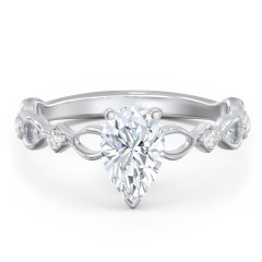 Modern Diamond Twisted Band Ring with Accents – 14K White Gold with Diamond