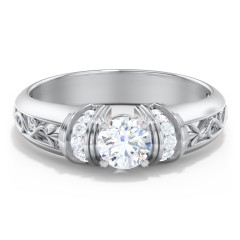 Vintage Solitaire Engagement Ring with Shoulder Accents and Sculptural Band – 10K Yellow Gold with Diamond