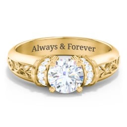 Vintage Solitaire Engagement Ring with Shoulder Accents and Sculptural Band