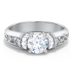 Vintage Solitaire Engagement Ring with Shoulder Accents and Sculptural Band – 10K Yellow Gold with Diamond