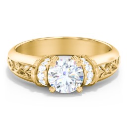 Vintage Solitaire Engagement Ring with Shoulder Accents and Sculptural Band in 10K Solid Yellow Gold