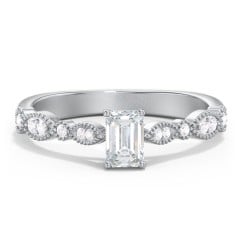 Vintage Diamond Ring with Milgrain Leaves and Accents