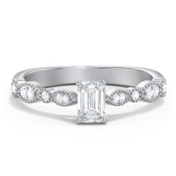 Vintage Diamond Ring with Milgrain Leaves and Accents