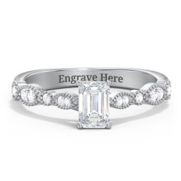 Vintage Diamond Ring with Milgrain Leaves and Accents