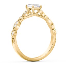 Vintage Diamond Ring with Milgrain Leaves and Accents in 10K Solid Yellow Gold