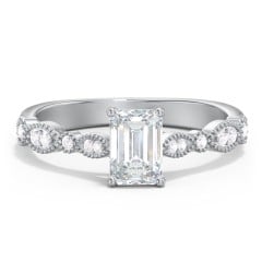 Vintage Diamond Ring with Milgrain Leaves and Accents