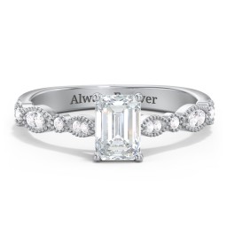 Vintage Diamond Ring with Milgrain Leaves and Accents