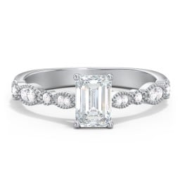 Vintage Diamond Ring with Milgrain Leaves and Accents