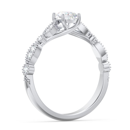 Vintage Diamond Ring with Milgrain Leaves and Accents – 14K White Gold with Lab Diamond