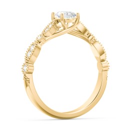 Vintage Diamond Ring with Milgrain Leaves and Accents in 10K Solid Yellow Gold