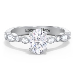 Vintage Diamond Ring with Milgrain Leaves and Accents