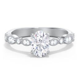 Vintage Diamond Ring with Milgrain Leaves and Accents