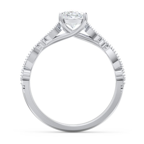 Vintage Diamond Ring with Milgrain Leaves and Accents – 14K White Gold with Lab Diamond