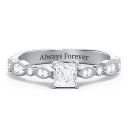 Vintage Diamond Ring with Milgrain Leaves and Accents