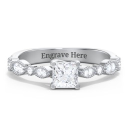 Vintage Diamond Ring with Milgrain Leaves and Accents