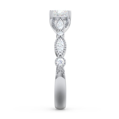 Vintage Diamond Ring with Milgrain Leaves and Accents – 14K White Gold with Lab Diamond