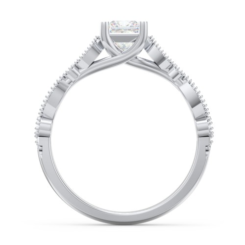 Vintage Diamond Ring with Milgrain Leaves and Accents – 14K White Gold with Lab Diamond