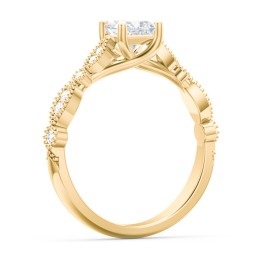 Vintage Diamond Ring with Milgrain Leaves and Accents in 10K Solid Yellow Gold