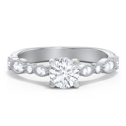 Vintage Diamond Ring with Milgrain Leaves and Accents