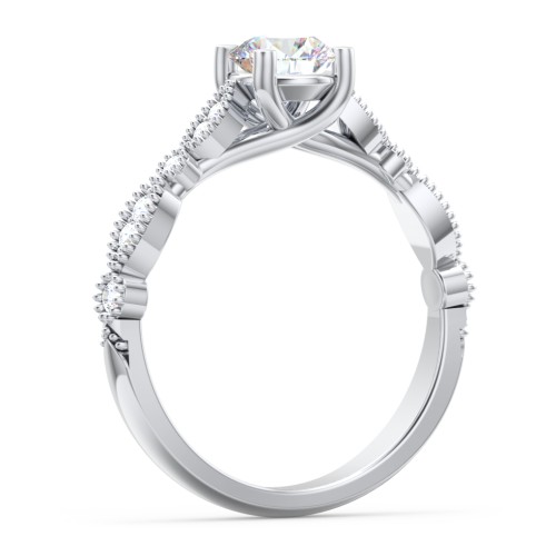 Vintage Diamond Ring with Milgrain Leaves and Accents – 14K White Gold with Lab Diamond