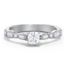 Vintage Diamond Ring with Milgrain Leaves and Accents