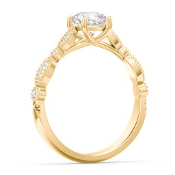 Vintage Diamond Ring with Milgrain Leaves and Accents in 10K Solid Yellow Gold