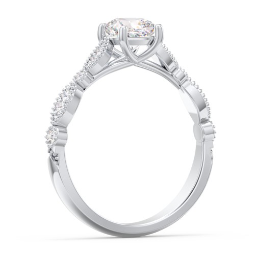 Vintage Diamond Ring with Milgrain Leaves and Accents – 14K White Gold with Lab Diamond