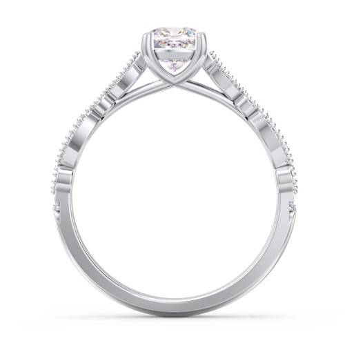 Vintage Diamond Ring with Milgrain Leaves and Accents – 14K White Gold with Lab Diamond
