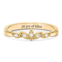 Vintage Leaf and Vine Band with Milgrain in 10K Solid Yellow Gold with Lab Diamond