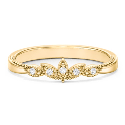 Vintage Leaf and Vine Band with Milgrain – 10K Yellow Gold with Lab Diamond