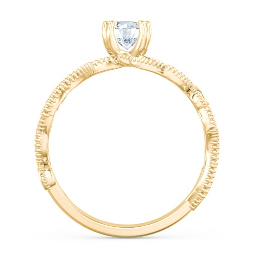 Vintage Leaf and Vine Solitaire Engagement Ring with Milgrain – 10K Yellow Gold with Lab Diamond