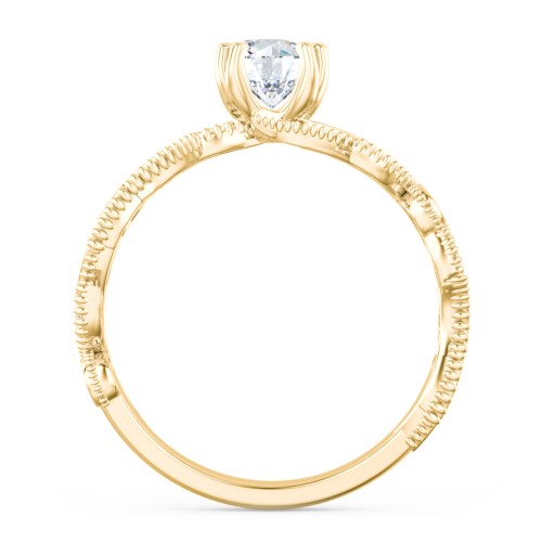 Vintage Leaf and Vine Solitaire Engagement Ring with Milgrain – 10K Yellow Gold with Lab Diamond