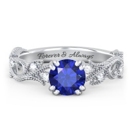 Vintage Leaf and Vine Solitaire Engagement Ring with Milgrain