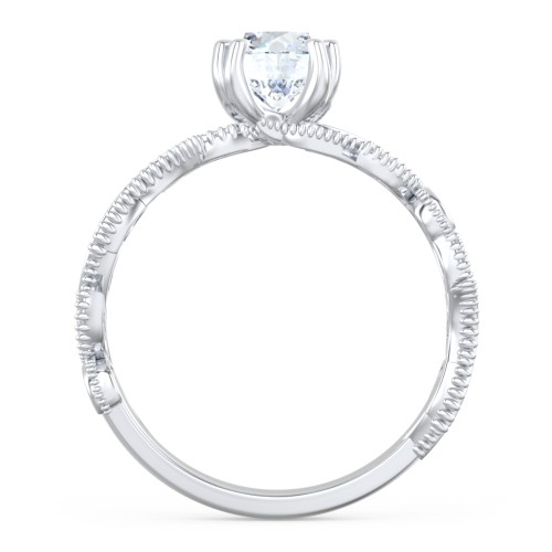 Vintage Leaf and Vine Solitaire Engagement Ring with Milgrain – 14K White Gold with Lab Diamond