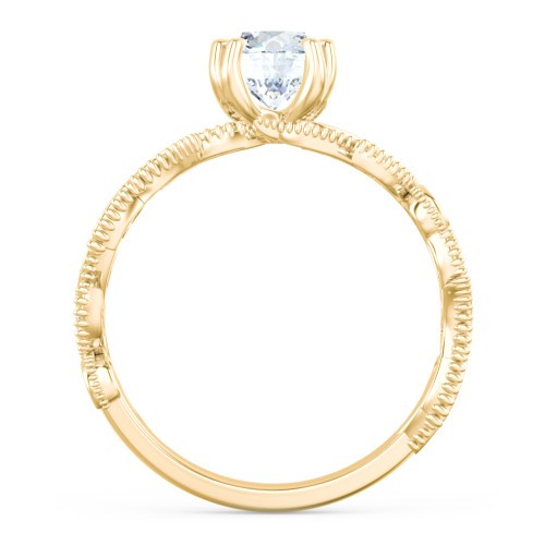 Vintage Leaf and Vine Solitaire Engagement Ring with Milgrain – 10K Yellow Gold with Lab Diamond