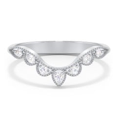Vintage Curved Leaf Band with Diamond Accents