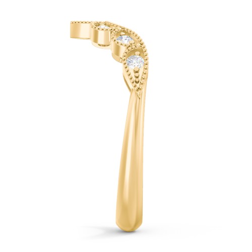 Vintage Curved Leaf Band with Diamond Accents – 10K Yellow Gold with Diamond