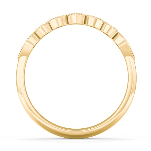 Vintage Curved Leaf Band with Diamond Accents – 10K Yellow Gold with Diamond