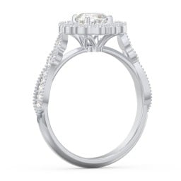 Vintage Solitaire Engagement Ring with Scalloped Halo and Leaf Band