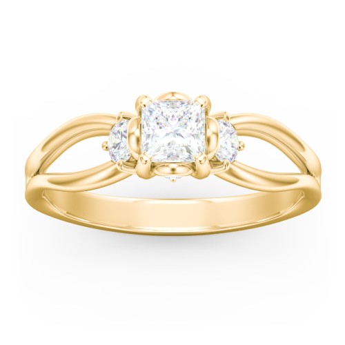 3 Stone Diamond Engagement Ring with Split Shank and Peek-A-Boo Accents