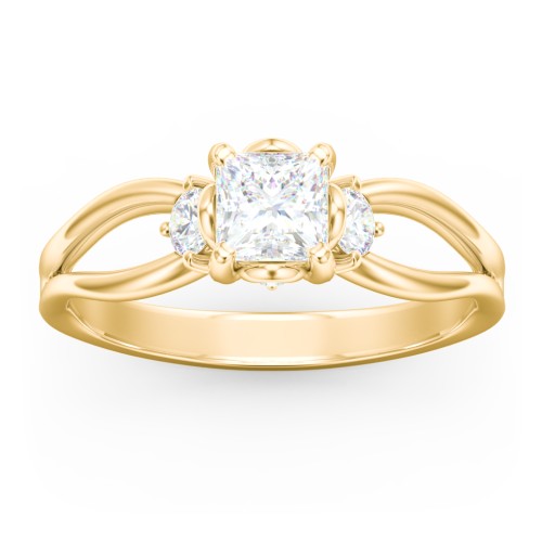3 Stone Diamond Engagement Ring with Split Shank and Peek-A-Boo Accents